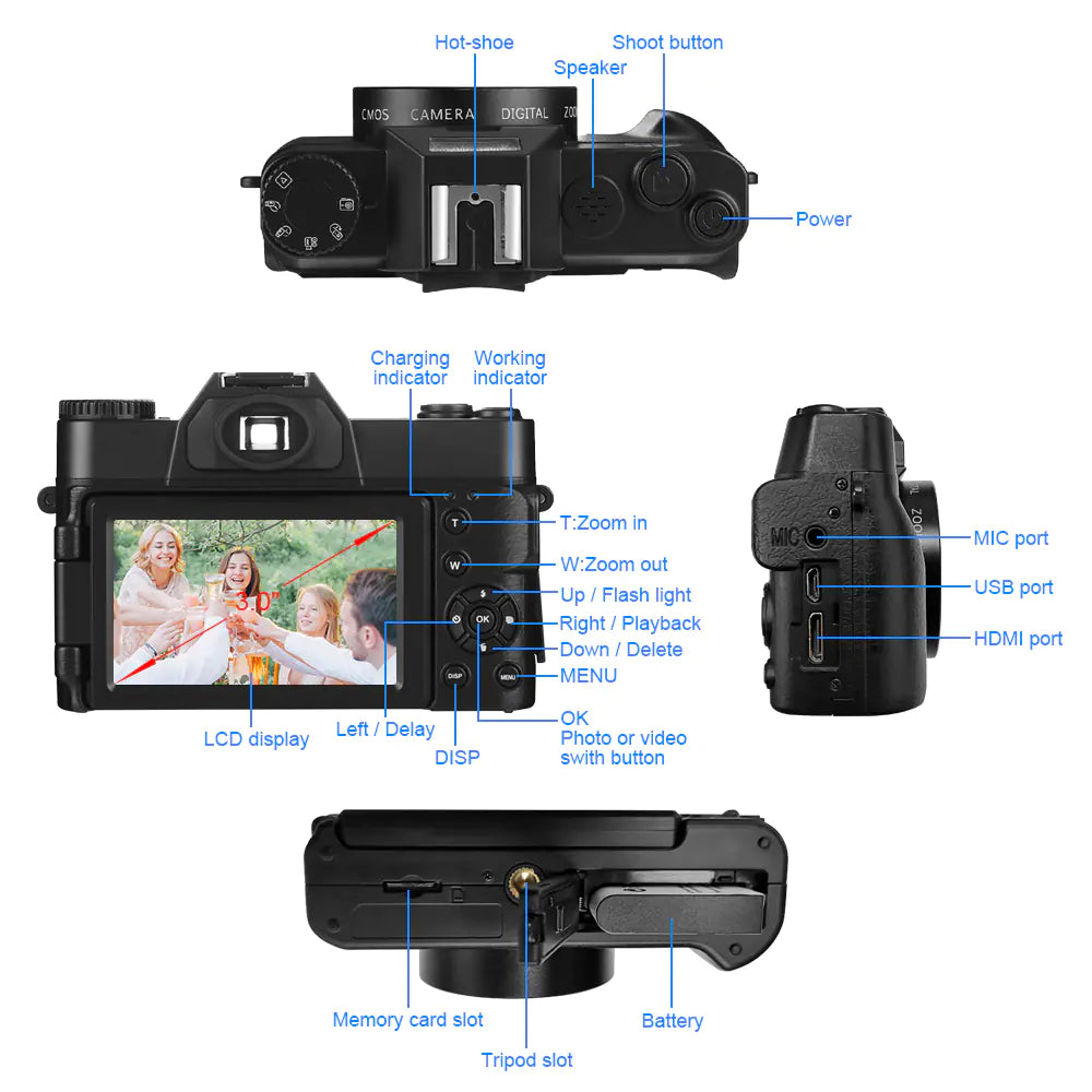 Digital Photo Camera with 16X Zoom and Flip Screen