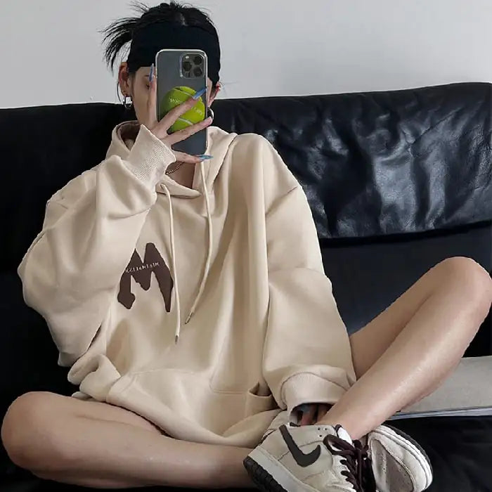 Hooded Long Sleeve Loose Fitting Sweater