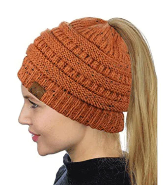 "Women's Ponytail Beanie, Mesh Cap, Knit Hat"
