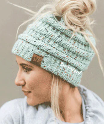 "Women's Ponytail Beanie, Mesh Cap, Knit Hat"