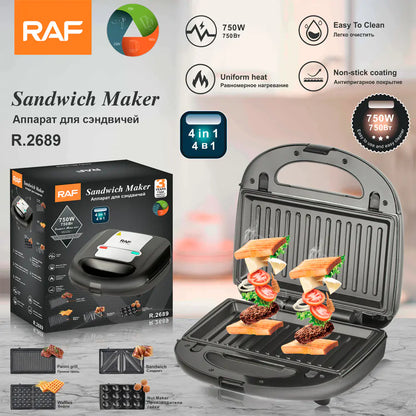 4-in-1 Sandwich Maker with Dual Heating Function