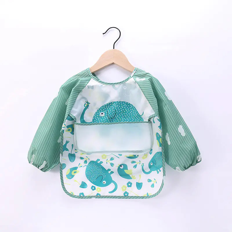 Waterproof Baby Bib with Cartoon Design and Pocket
