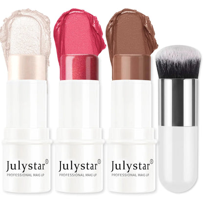 HOSAILY 3Pcs Cream Contour Stick Makeup Set Cream Bronzer Blush Highlighter Stick for Cheeks Eyes Lips Long Lasting Waterproof Blendable Dewy Finish Face Stick Trio Wand for All Skin (1+3+6)