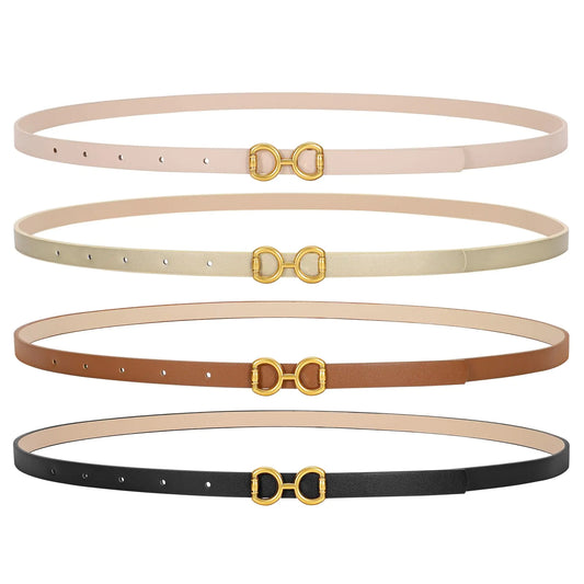 KASBAH Slim 4-Pack Women's Belts with Gold Buckle