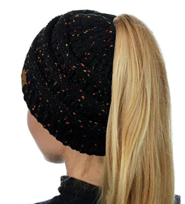 "Women's Ponytail Beanie, Mesh Cap, Knit Hat"
