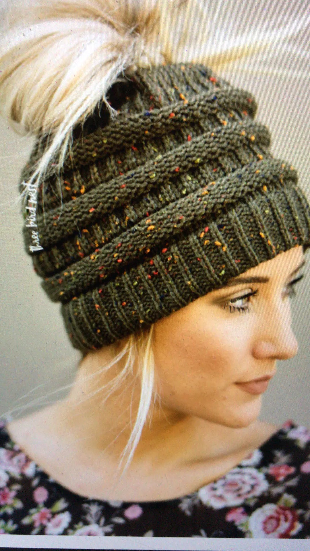 "Women's Ponytail Beanie, Mesh Cap, Knit Hat"