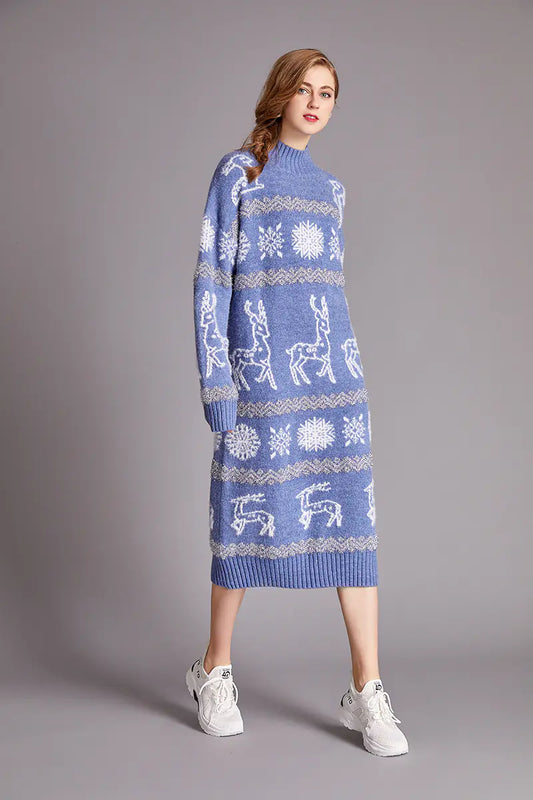 Festive Reindeer Velvet Sweater Dress