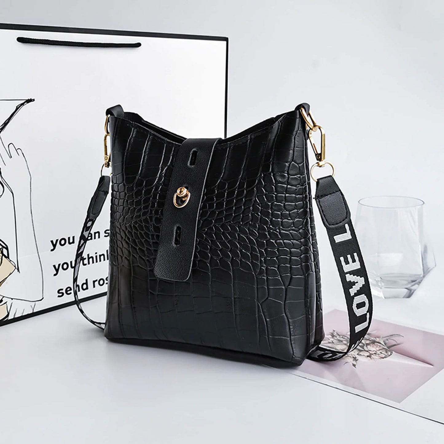 Chic Croc Pattern Crossbody