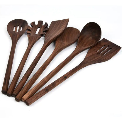 6-Piece Black Walnut Solid Wood Kitchen Utensil Set